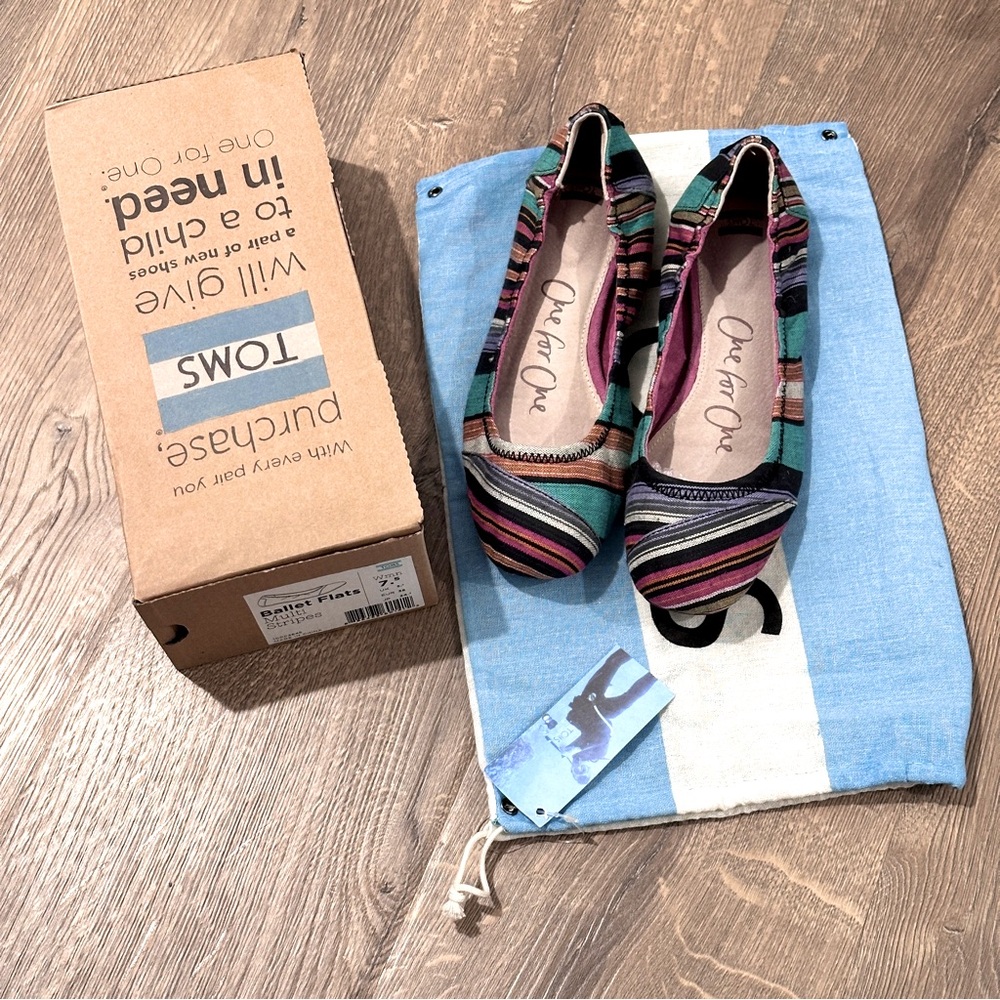 TOMS Multi-colored Striped Ballet Flats